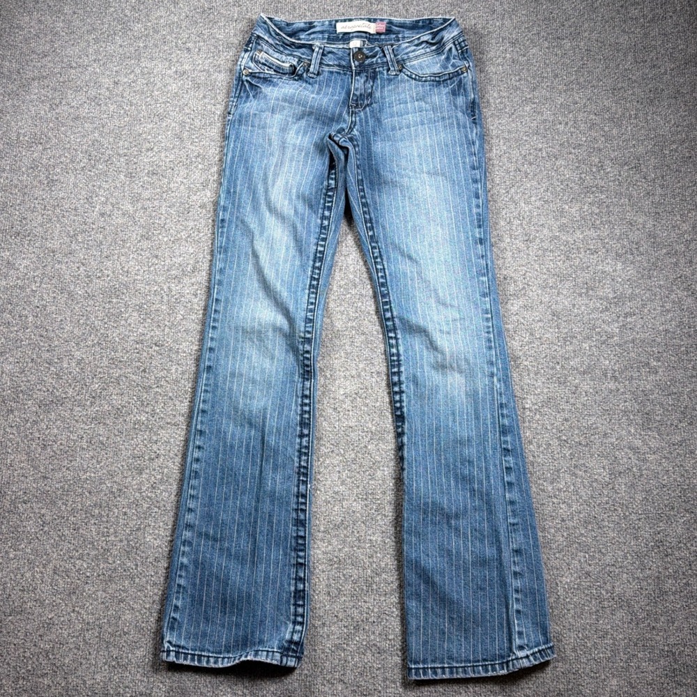Aeropostale Chelsea Bootcut Jeans Womens 1/2 Long Blue Pinstripe Low Rise Denim